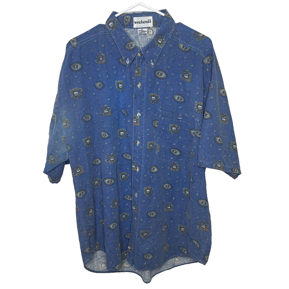 Vintage 1980s Weekends Multicolor Paisley Full Button Hawaiian Shirt Size XL